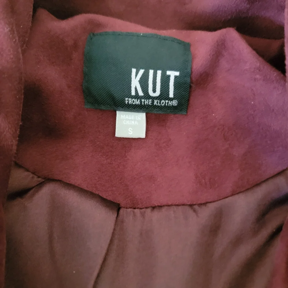 Kut From The Kloth Burgandy Faux Suede Full Zip Crop Jacket SZ S